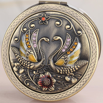 Russian mini portable double-sided makeup mirror folding portable small mirror retro cute small round mirror for men and women