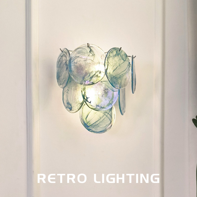 French Light Luxury Retro Murano Bedroom Bedside Wall Lamp Dopamine Blue Multicolored Glass Hallway Living Room Wall Lamp French Light Luxury Retro Murano Bedroom Bedside Wall Lamp Dopamine Blue Multicolored Glass Hallway Living Room Wall Lamp