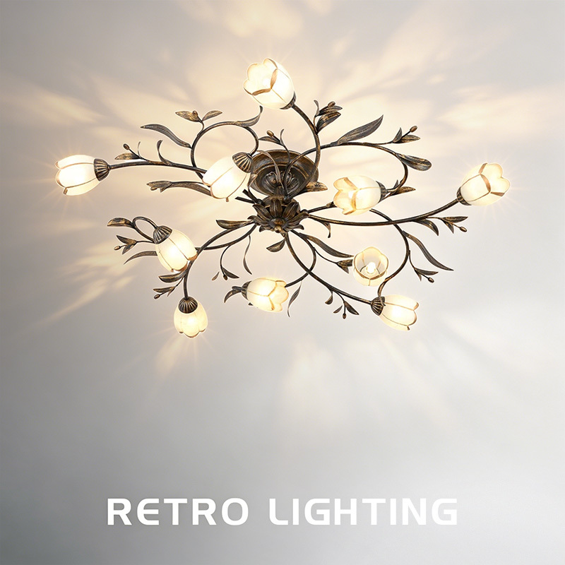 American-Style Pastoral Country Bedroom Ceiling Light, French Retro Iron Art Floral Small Living Room Light, Master Bedroom Room Dining Room Light American-Style Pastoral Country Bedroom Ceiling Light, French Retro Iron Art Floral Small Living Room Light, Master Bedroom Room Dining Room Light