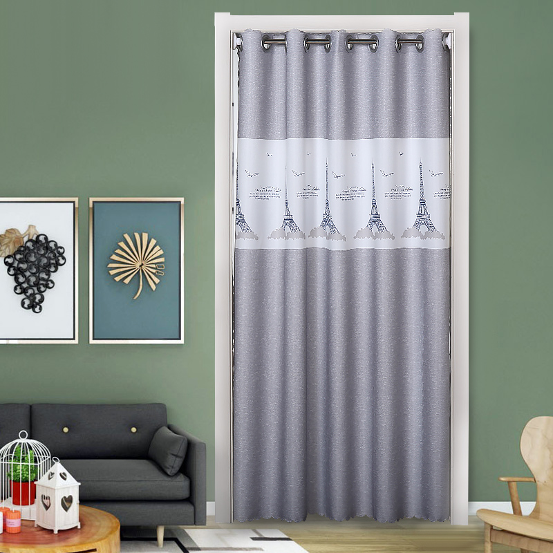 Fabric Door Curtain Partition Curtain Free Perforation Installation Bedroom Shading Air Conditioning Curtain Fitting Room Living Room Half Curtain Rod