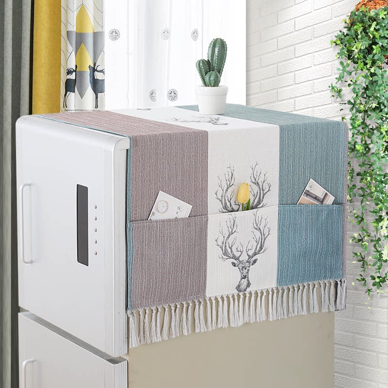 Nordic cotton linen fridge towels cover cloth single open double door washing machine dust cover refrigerator dust cover multipurpose cover towel dust cloth
