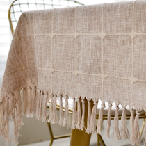 Simple modern cotton and linen table cloth Nordic solid color tassel tablecloth fabric Japanese rectangular coffee table cloth Pad cover cloth