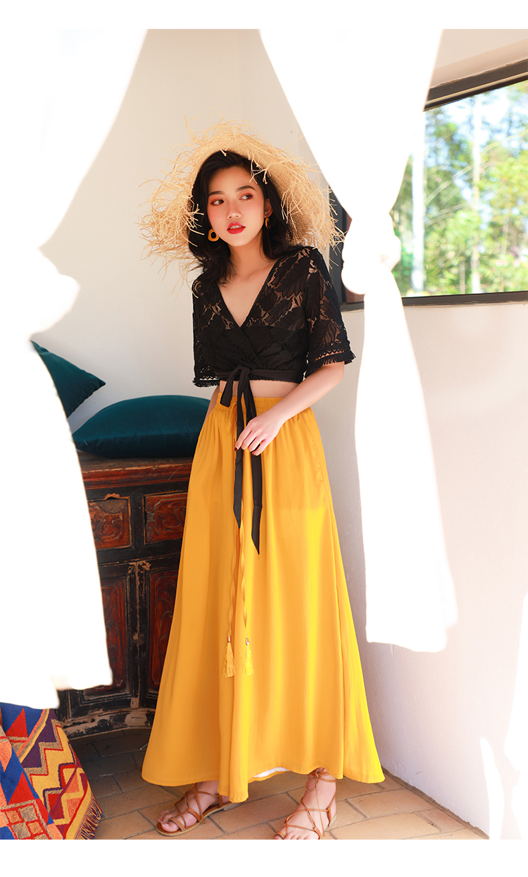 VK旗艦店 韓系雪紡休閒寬鬆高腰寬口褲度假風單品長褲