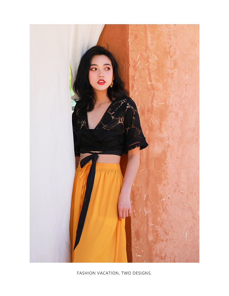 VK旗艦店 韓系雪紡休閒寬鬆高腰寬口褲度假風單品長褲