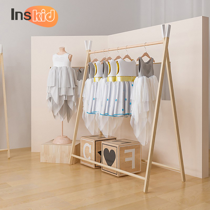 Children's Clothing Store Shelves Multi-Functional Children's Folding Display Rack Solid Wood Nordic Style Clothes Hanger Triangular Floor-Standing Clothes Rack
