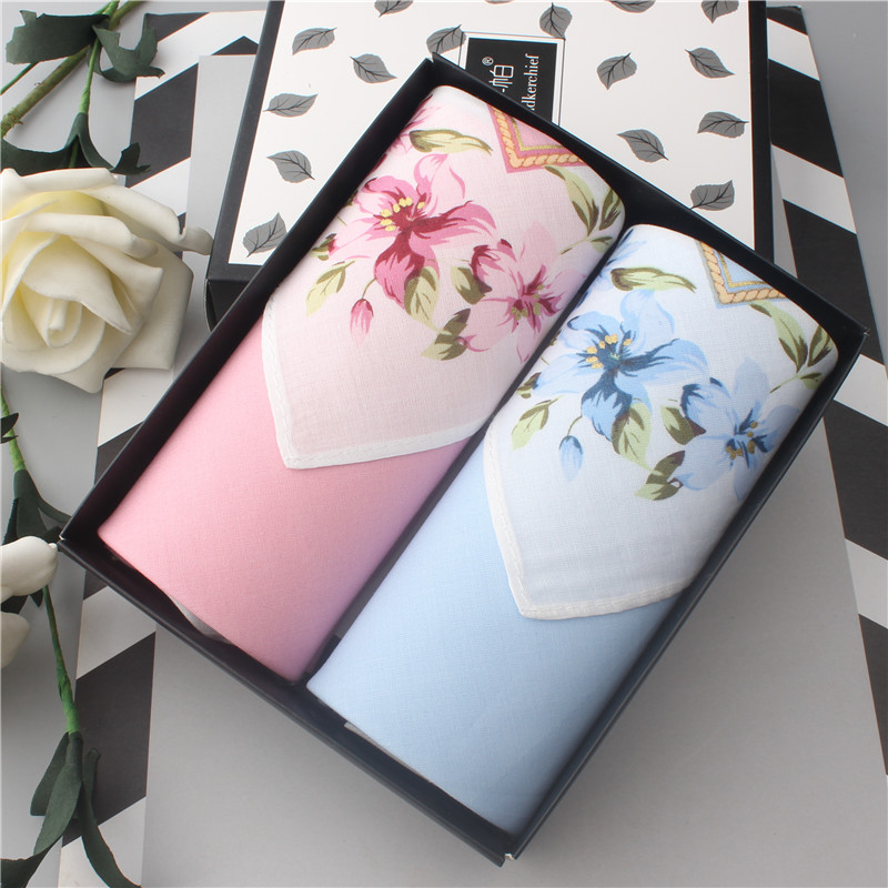 Lady Lily printed handkerchief pure cotton ultra-thin handkerchief female with towel high-grade gift box