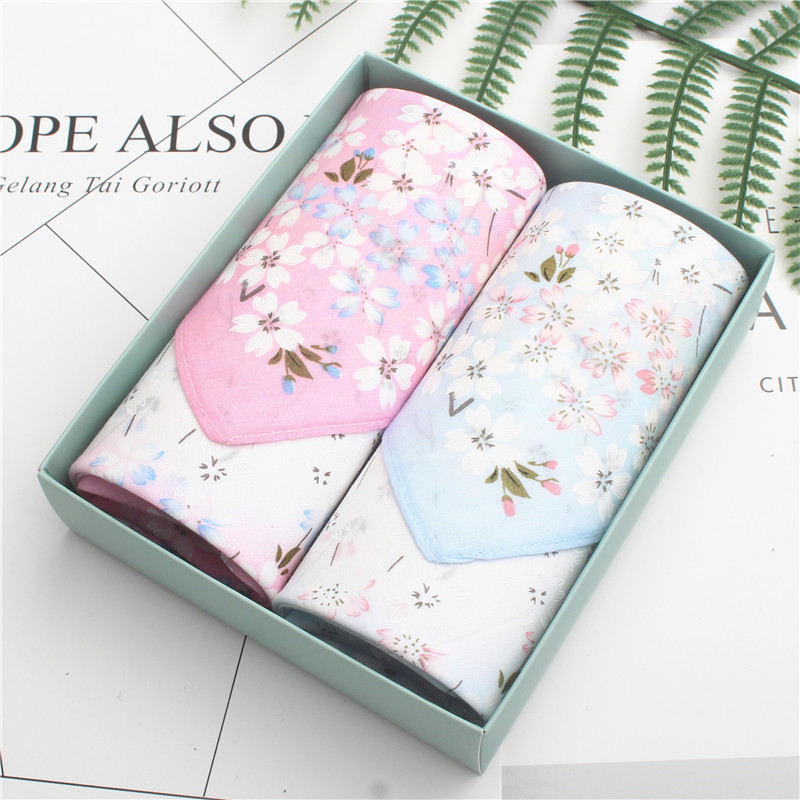 Cherry blossom and wind pure cotton cloth handkerchief all cotton printed palette handkerchief lady with towel high-end gift box