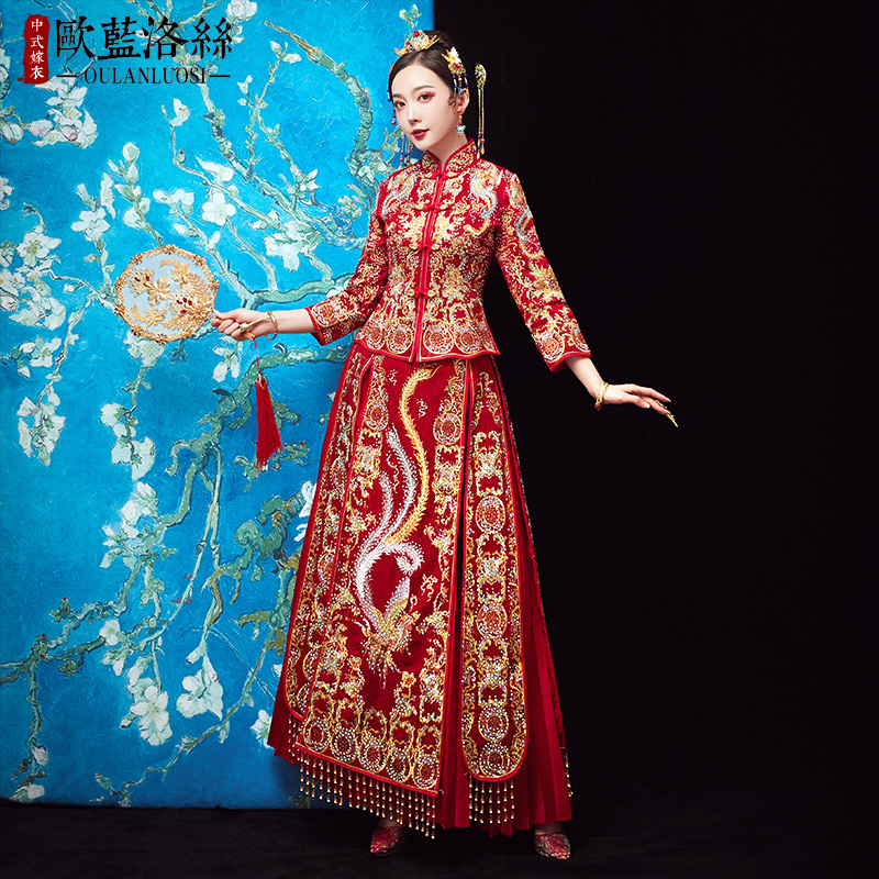 Xiuhe dress bride 2021 new dragon and phoenix hanging wedding cabinet toast dress wedding Wo dress Xiuhe female Chinese dress