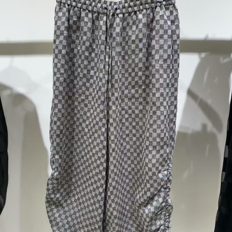 Retro Style Zcymeiya2026 Summer Linen Checkerboard Texture Personalized Pleated Loose Casual Pants