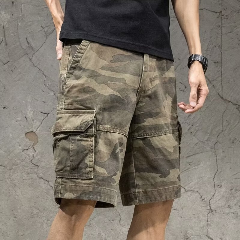 Camouflage Work Shorts, Pure Cotton, Trendy Sports Mid-Length Pants, Loose Five-Point Casual Pants, Men's Summer Wear-Resistant Work Pants