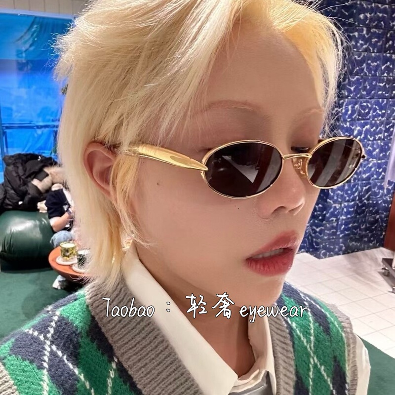 Trendy Sunglasses with Dolphin Temples, High-End Titanium Alloy Frame, Oval Fashion Sunglasses, European and American Style 1386, Sun Protection