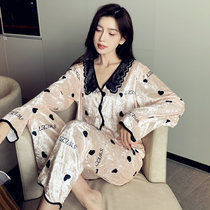 2022 Spring Autumn New Golden Velvet Pajamas Lady Long Sleeve Big Code Spring Home Clothing Suit Net Reddits