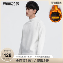  WOOG2005 white spring and autumn sweater mens 2021 autumn new solid color pullover mid-high neck mens long-sleeved top