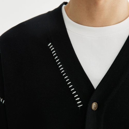 WOOG2005 Черный кардиган, осенний трикотажный свитер, V-образный вырез