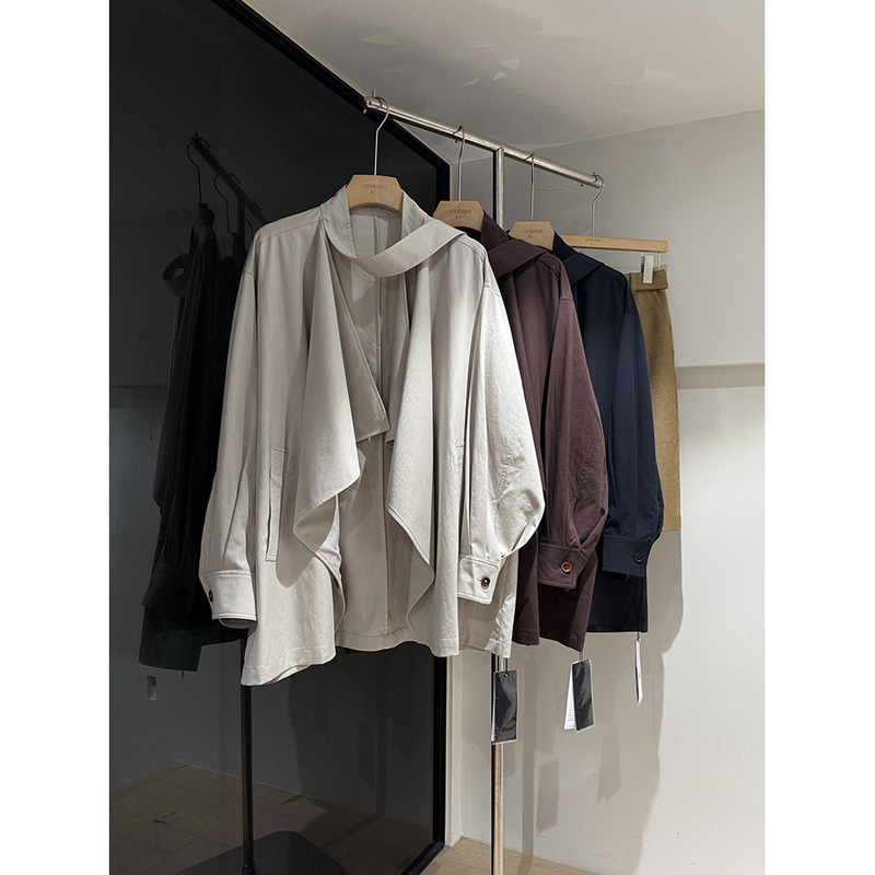 Starfruit Sleeve Lyocell Cotton Ribbon Irregular Large Lapel No-Button Single-Layer Thin A-Line Trench Coat Starfruit Sleeve Lyocell Cotton Ribbon Irregular Large Lapel No-Button Single-Layer Thin A-Line Trench Coat