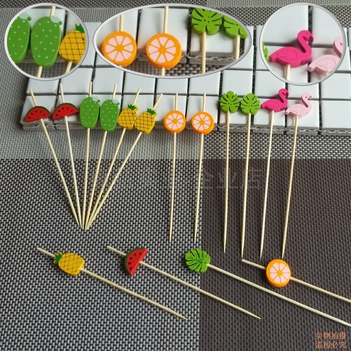 Disposable fruit bamboo stick flower sign creative cocktail sign dessert fruit sign KTV art toothpick string sign