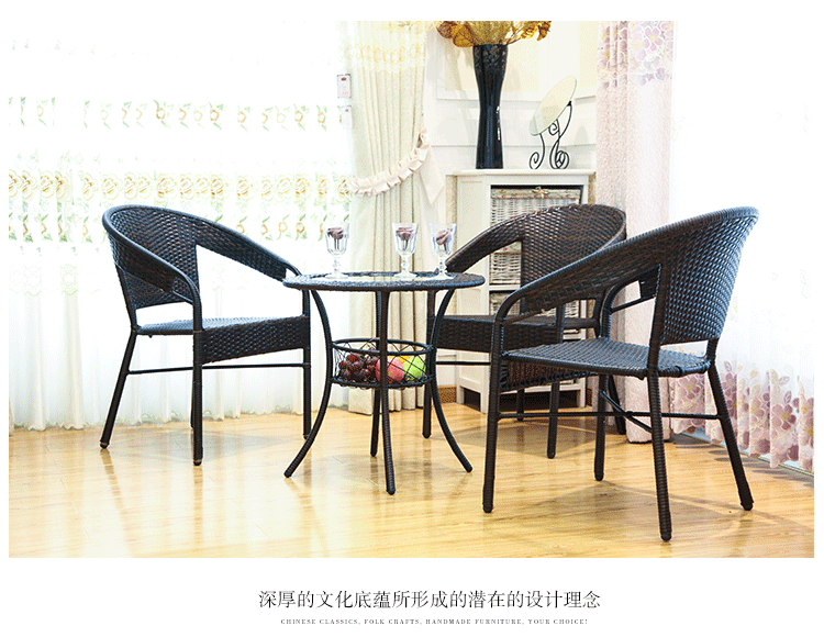 Wicker Ghế Bàn trà Nội thất mây Sắt Wicker Ghế kết hợp Ba mảnh ngoài trời Ban công ngoài trời Ghế Bàn cà phê Đặc biệt - Bàn ghế ngoài trời / sân mẫu bàn ghế ngoài trời đẹp