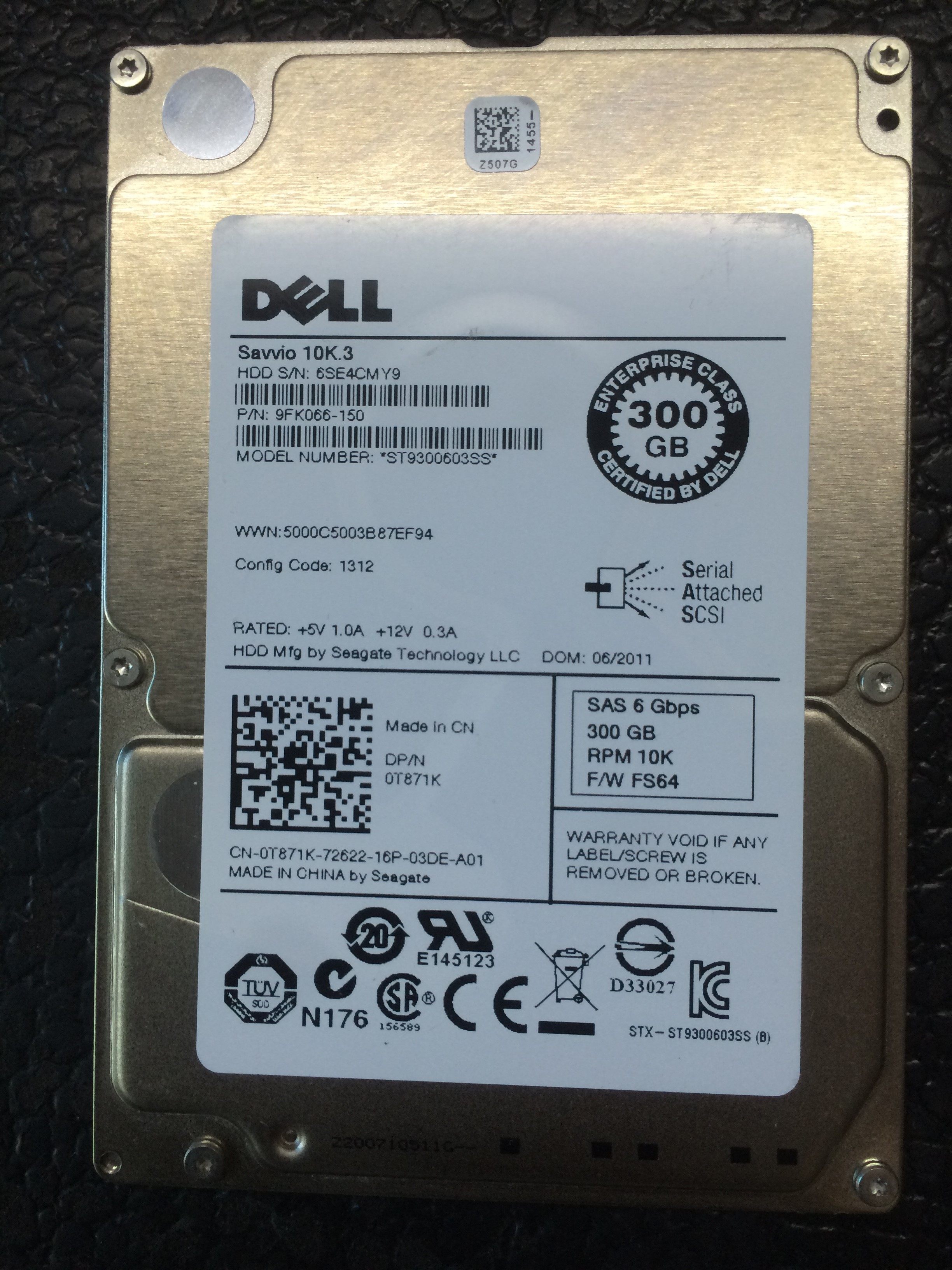 Dell Dell Dell ST9300603SS 300GB 10000 to turn SAS server hard disc