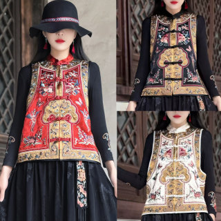 2025春季新品国风无袖绣花坎肩妈妈装背心中式盘扣马甲上衣遮肉