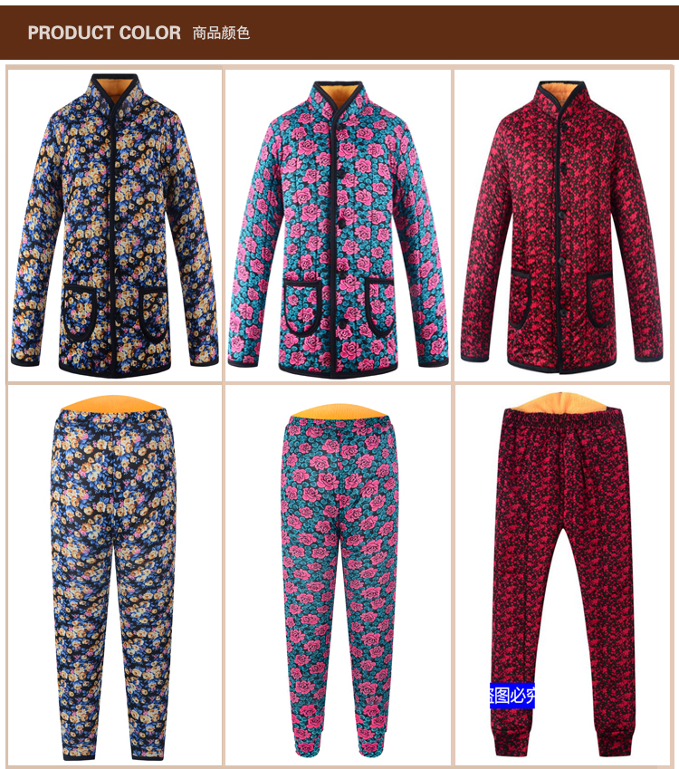 Mùa đông trung niên và bà già dày cộng với nhung ông già áo khoác cotton cotton thiết lập ấm áp bên trong và bên ngoài mặc quần áo mùa đông bà già thời trang áo phao nữ