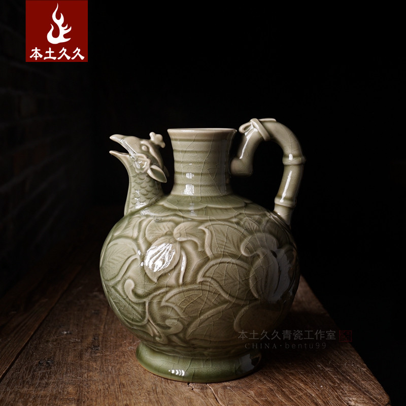 Chen Xianming Long kiln Longquan Qingqing Porcelain Traditional Firewood Burning Crafts Pure Handmade Teapot Home Swing Piece Collection of FengShouyuan