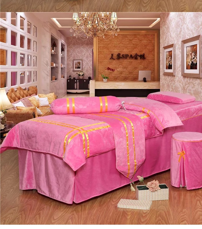 Mới làm đẹp trải giường bốn bộ nhung cao cấp pha lê bao gồm bốn bộ thẩm mỹ viện massage đặc biệt ga bọc giường spa