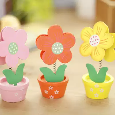 Creative small flowerpot wooden post-it notes clip business card holder wholesale flower styling decoration wooden small gift