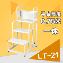 Small three-step mobile ladder Supermarket shelf cargo ladder Warehouse pick-up platform ladder with pulley shelf ladder