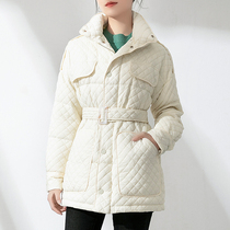 Elegant temperament diamond lattice down jacket womens winter short thin white duck down down coat small lightweight thin coat