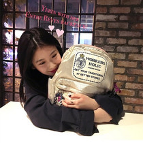 New Korean version embroidery patch student school bag gold shiny pink rose pattern color back shoulder bag