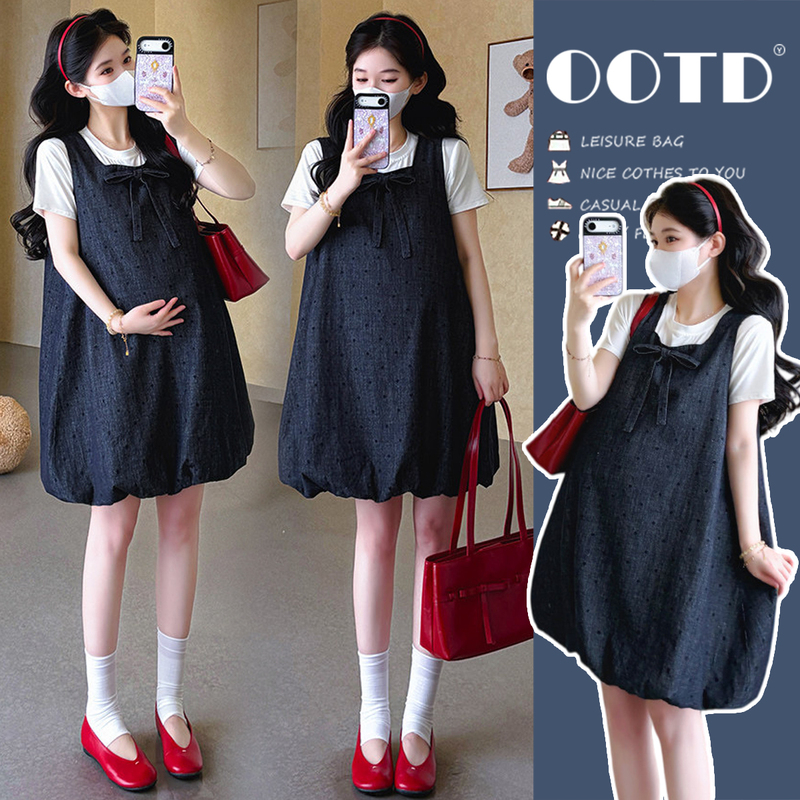 Maternity Wear Summer Dress 226 New Style Fashionable Bud Skirt Small Plaid High-End Outfit Set Skirt