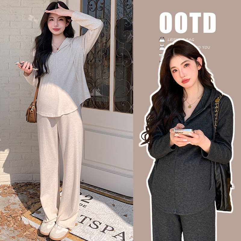 Maternity Wear Autumn and Winter Set 2026 New Stylish French-Style Top and Wide-Leg Pants Complete Outfit for Spring and Autumn