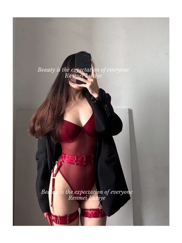 Renmeiluziye【Out of Control】Heavy-Duty Sexy High-End New Year's Jumpsuit Desire Lingerie Set Slimming for Women