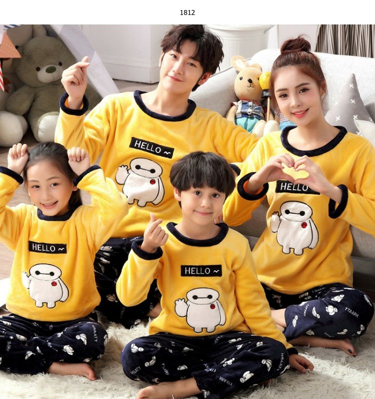 Bộ đồ ngủ cha mẹ flannel mùa thu và mùa đông nhung san hô đồ bộ mặc nhà pijama