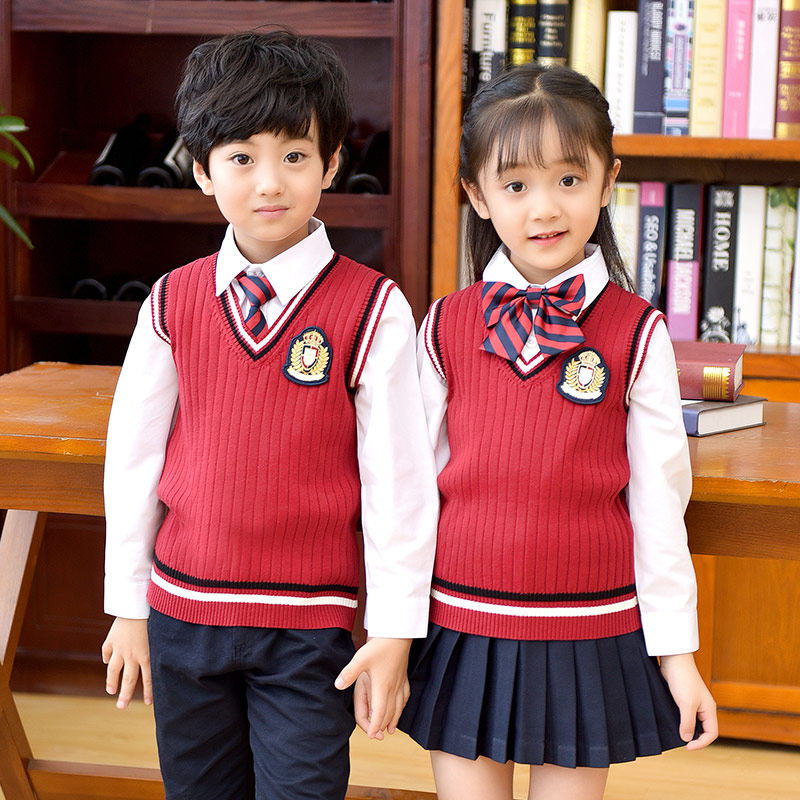 Kindergarten Garden Clothing Spring Autumn Season Yinglun College Wind School Uniforms for male and female children's clothing Vest Korean Edition Elementary School Students Class Suit Suit