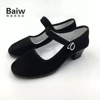 Baiwu Dance Court Suede Folk Dance Shoes Square Dance Shoes Comfortable Belt Cloth Shoes Soft Bottom Dance Shoes Black