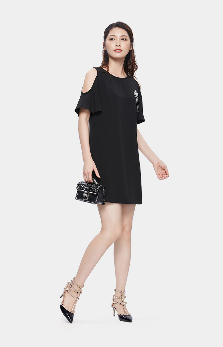Anh em mới của phụ nữ sừng tay áo off-vai váy ngắn tay váy A-line váy 590077 váy xòe đẹp