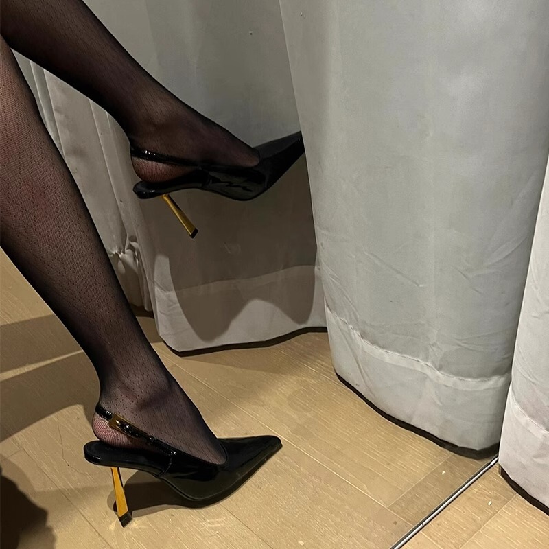 Black Crocodile-Patterned Strappy Peep-Toe Sandals with Sexy Square Toe, Stiletto Heel, Pointed Toe, Black Metal Heel High Heels