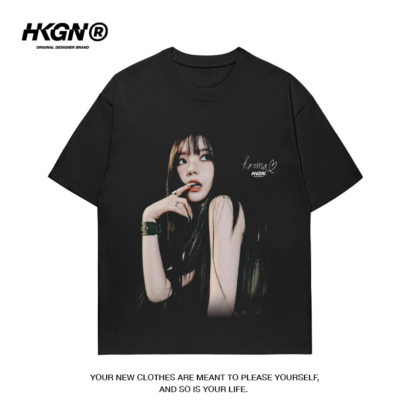 Hkgn Li Zhimin Printed Short-Sleeve T-Shirt, American Retro Pure Cotton Versatile High Street Trendy Student Hip-Hop Unisex Clothing