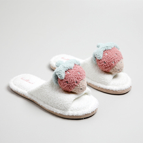  Autumn and winter soft and cute three-dimensional strawberry soft bottom mute home slippers pink girl ventricular floor slippers