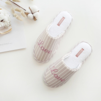 HALLUCI Spring Summer New Product Minimalist Stripes Flocking Printed Letters Slippers Indoor Non-slip Home Cotton Slippers