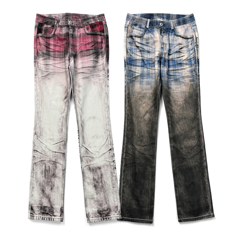 Csonlinellc Hype Plaid Gradient Print Whiskered Casual Skinny Pants Fitted Flared Jeans Csonlinellc Hype Plaid Gradient Print Whiskered Casual Skinny Pants Fitted Flared Jeans