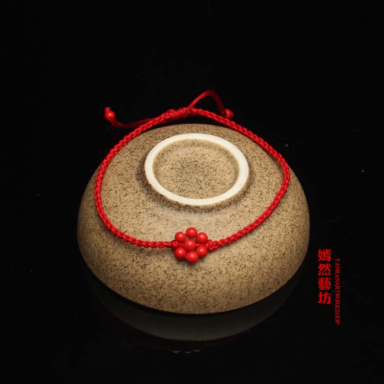 Cinnabar bảy sao mảng dây đeo vòng đeo tay màu đỏ / vòng chân đôi mẫu đỏ - Vòng chân lắc chân nữ nhật bản