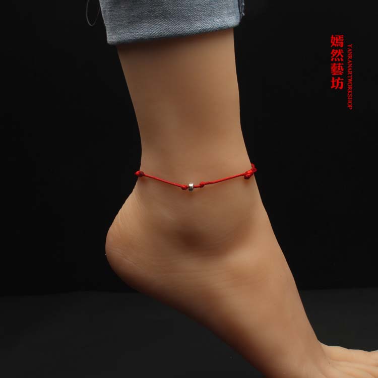 999 sterling silver red rope vòng đeo tay vòng chân đơn giản và hào phóng siêu mỏng chân đỏ rope tay rope