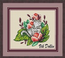 Cross stitch source file Cat in Flowers