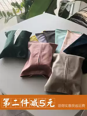 Solid color simple paper towel bag ins napkin drawstring Velvet fabric toilet paper box Car household removable toilet paper bag cover