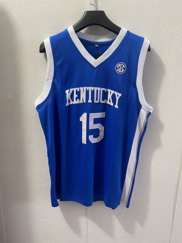 1 Reed-Sheppard Kentucky University No. 15 White and Blue Embroidered Jersey Sports Basketball Uniform Vest