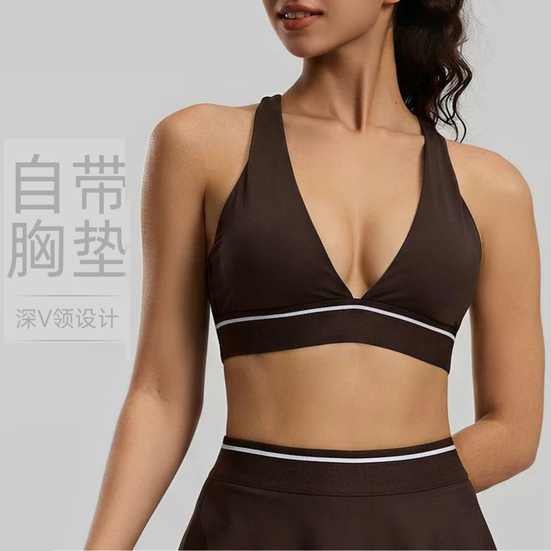 Deep V Sexy Sports Bra Yoga Beauty Back Design Can Be Worn Outside 2026 New Summer European and American Style Shockproof Fitness Bra Set