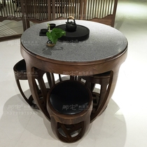 New Chinese style modern Chinese furniture solid wood tea table and chairs Combined marble dining table and chairs Zen Villa Clubhouse Tea Table