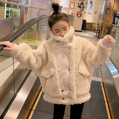 Hong Kong 2021 New lamb coat girl plus velvet foreign fashion big child fur one thick winter dress
